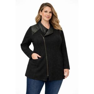 Eileen Fisher Green Eileen Merino Wool Jacket with Leather Trim – Black, Size XL
